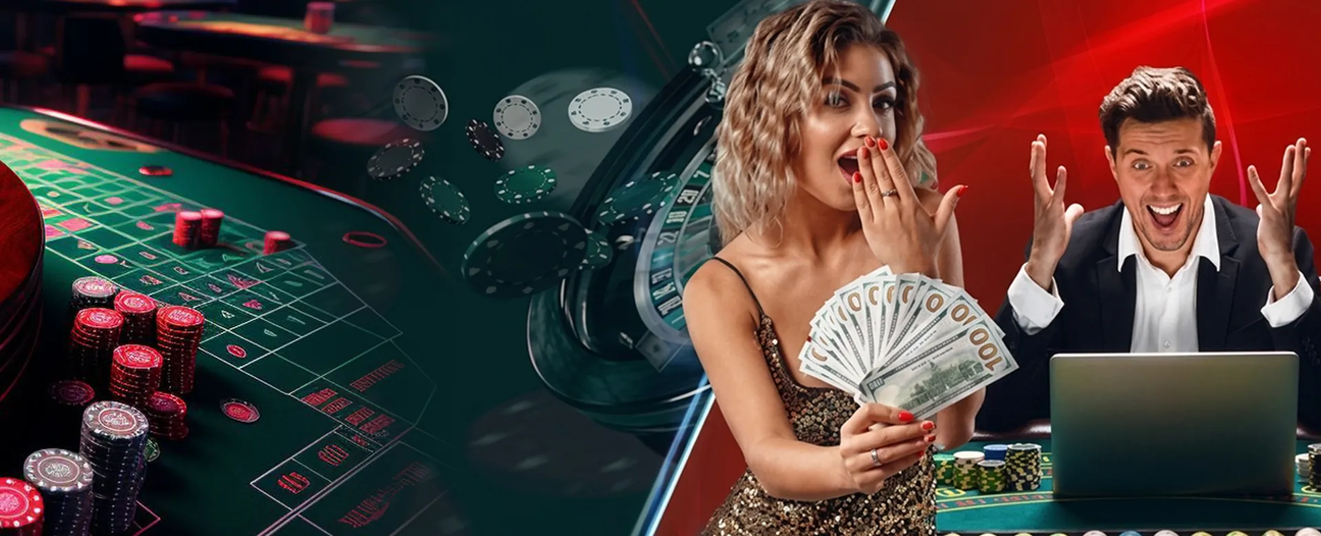 Hero image showing a luxurious casino setting with golden chips and a welcome bonus for 100jili App